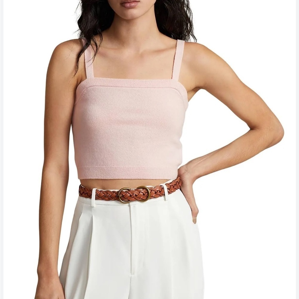 Polo Ralph Lauren Cashmere Straight Neck Tank Top Light Pink Rib Knit Sz XL NEW